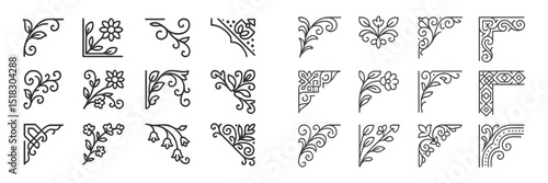 Decorative floral corner designs for graphic art and print projects showcasing intricate line work and creative patterns