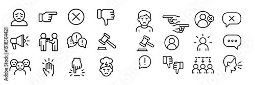 Illustrations of negative interpersonal communication symbols in a modern design style representing conflict and criticism