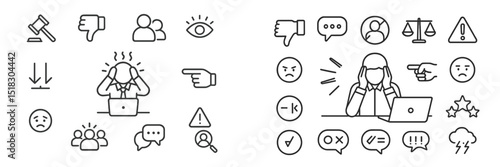 Stress management strategies illustrated through various emotive icons and symbols in a workspace setting during daytime