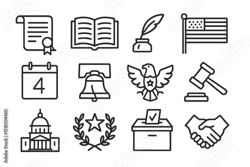 Symbols of democracy and civic engagement displayed through various graphic elements during a civic event