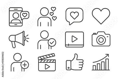 Icons representing social media interactions and engagement in a digital context