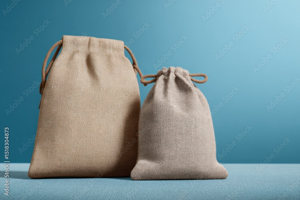 Naklejka premium Simple Fabric Bags on Blue Background for Packaging and Storage Use