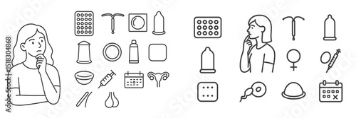 Concepts related to sexual health and reproductive education with various illustrations in a simple, modern style