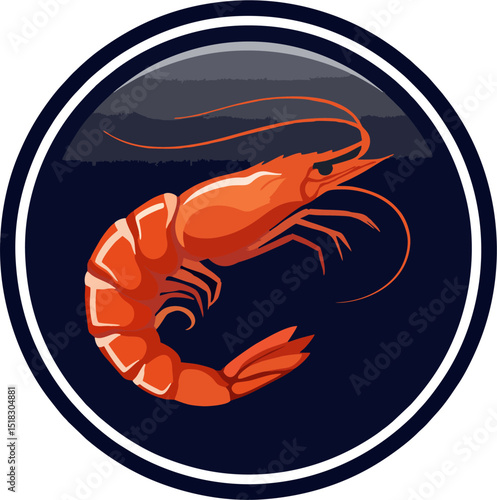 shrimp inside circle, logo badge style