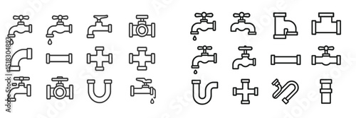 Collection of various plumbing icons and symbols representing different fixtures and components used in plumbing systems