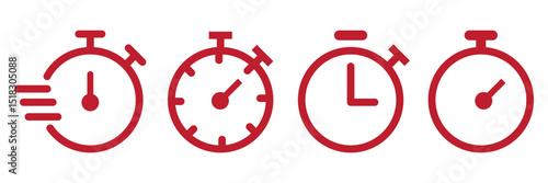 Timer icon set. Alarm clock symbol. Watch countdown vector illustration. Stopwatch sign. Hours, minutes and seconds concept. Simple express pictogram outline collection