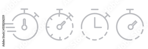 Timer icon set. Alarm clock symbol. Watch countdown vector illustration. Stopwatch sign. Hours, minutes and seconds concept. Simple express pictogram outline collection