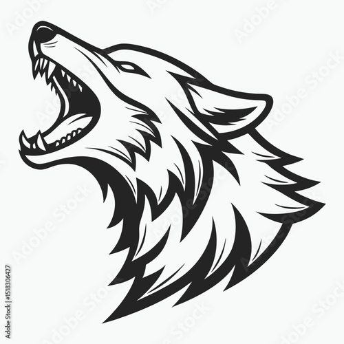 Stylized black and white wolf head howling