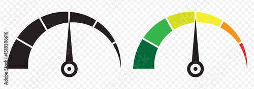 Set of Speedometer Icons, Speed Indicator, Tachometer Sign Guage Symbol with Editable Strokes Vector Illustrationon Transparent Background. EPS 10.