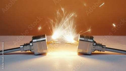 Electric plugs sparking shows electrical fire and a dangerous electrical short circuit event.