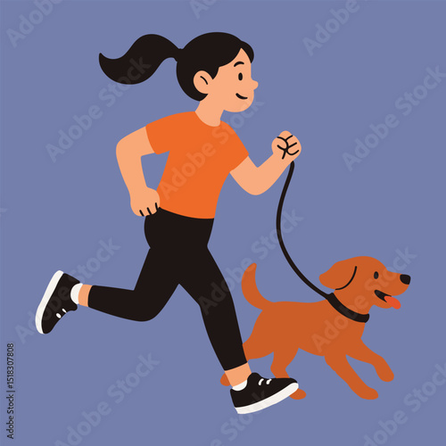 A digital vector illustration of a cute women jogging with dog 2