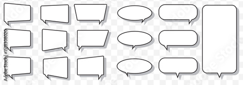 Silhouette speech bubble vector set. black on a Transparent background. simple flat design. text box and message icon collection. vector illustration on Transparent Background. EPS 10.