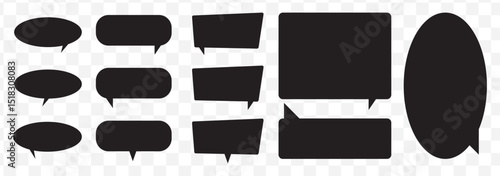 Silhouette speech bubble vector set. black on a Transparent background. simple flat design. text box and message icon collection. vector illustration on Transparent Background. EPS 10.