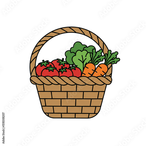Colorful Farmer's Market Basket: Fresh Vegetables and Fruits Vector Set