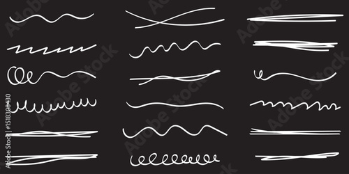 Set of hand drawn marker pen stroke line  design element doodle scribble underline . eps 10