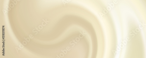 Soft curvy gray fluid cheese with space for text. Whirl light beige eddy surface. Yummy sweet vanilla yoghurt spread. Close up view