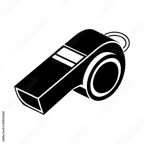 Black whistle icon. Detailed whistle illustration with mouthpiece and pea. This whistle graphic is perfect for sports, refereeing, or coaching.  Use this whistle image for website icons, app design.