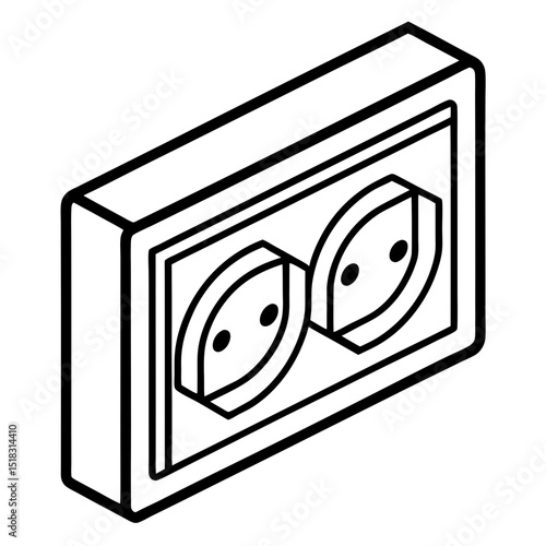 3D Wall Socket Icons – Vector on White Background