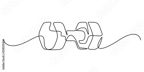 Continuous line drawing of Dumbbell - Barbell gym equipment drawing of dumbbell in continuous one line style. Sport equipment in simple linear style vector illustration