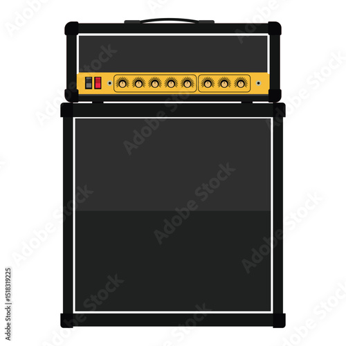 Realistic classic guitar amplifier head and cabinet, vector illustration