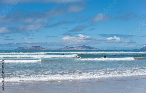 Canvas Print Landscape photography of Atlantic Ocean and  Famara beach, Lanzarote, Spain, wav