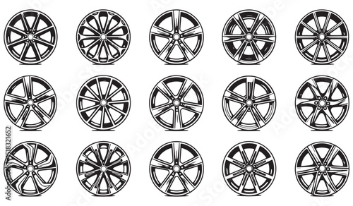 set of car rims vector illustration on white background