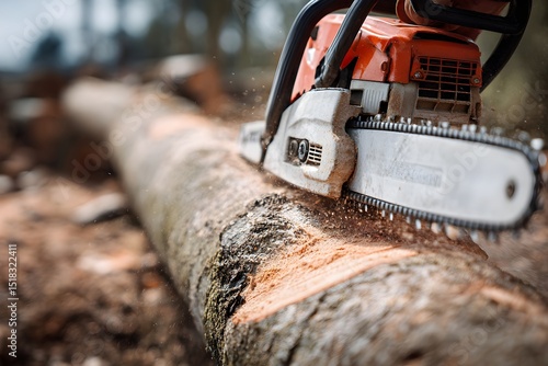 Wallpaper Mural Closeup view of a powerful and heavy duty chainsaw cutting aggressively through the wooden trunk of a tree Torontodigital.ca
