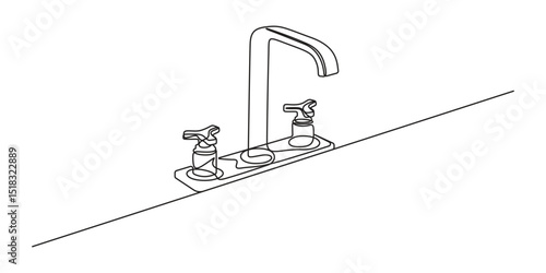 kitchen sink Continuous single line drawing. Water faucet one line art style vector illustration