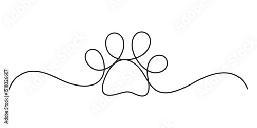 Paw prints. Hand drawn background footprint pet, dog or cat. Continuous single line animal. Drawing one line outline. Foot marks. Vector illustration