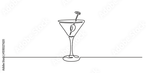 One continuous line drawing cocktail wine glass symbol concept. Silhouette of alcoholic drink single line sketch drawing vector illustration