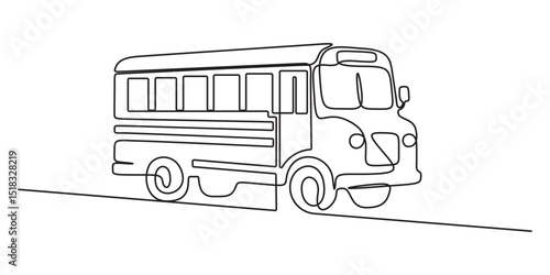 Continuous single line drawing of a beautiful school bus. Educational theme abstract line art illustration, bus continuous one line drawing, Single line drawing of tourist bus. Vector illustration