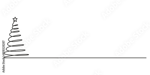 Continuous single minimal line drawing Christmas tree. One line art style Christmas tree. Vector illustration