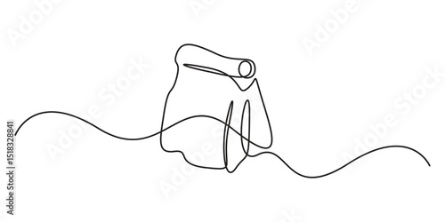 Shopping paper bag continuous single line drawing. One line art style paper bag. Craft paper pack for gift food item packet retail packaging concept vector illustration