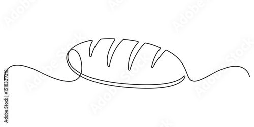 Bread single line drawing, Continuous one line drawing of long loaf bread. Simple black line sketch of French baguette, bakery and café concept good for logo. Doodle vector illustration