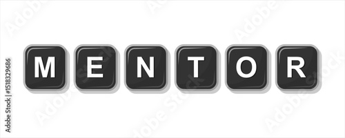 MENTOR word from block keyboard black illustration, isolated on white background