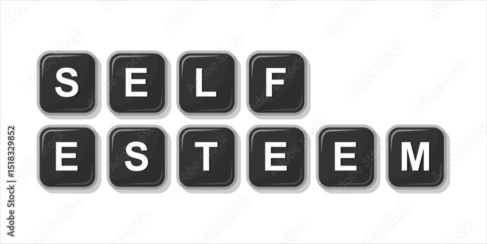 SELF ESTEEM word from block keyboard black illustration, isolated on white background SELF ESTEEM word from block keyboard black illustration, isolated on white background