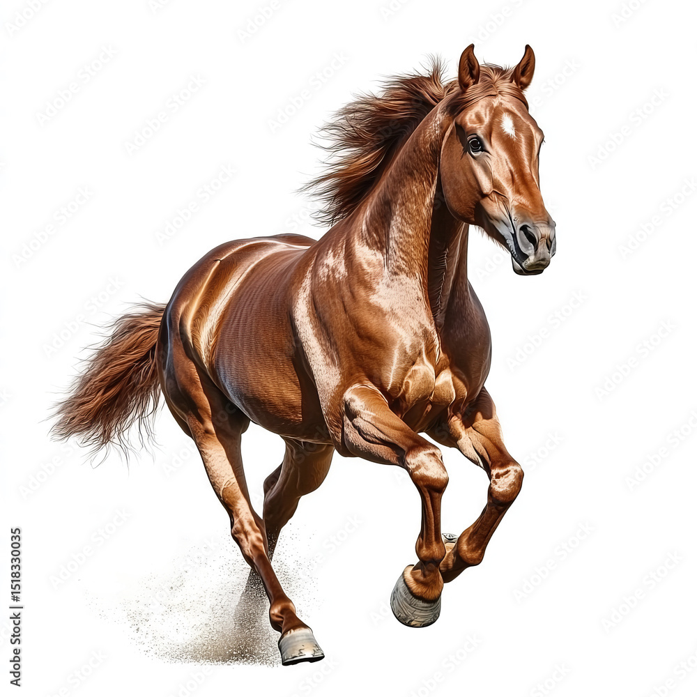 Naklejka premium beautiful brown horse galloping on a white background with a clipping path