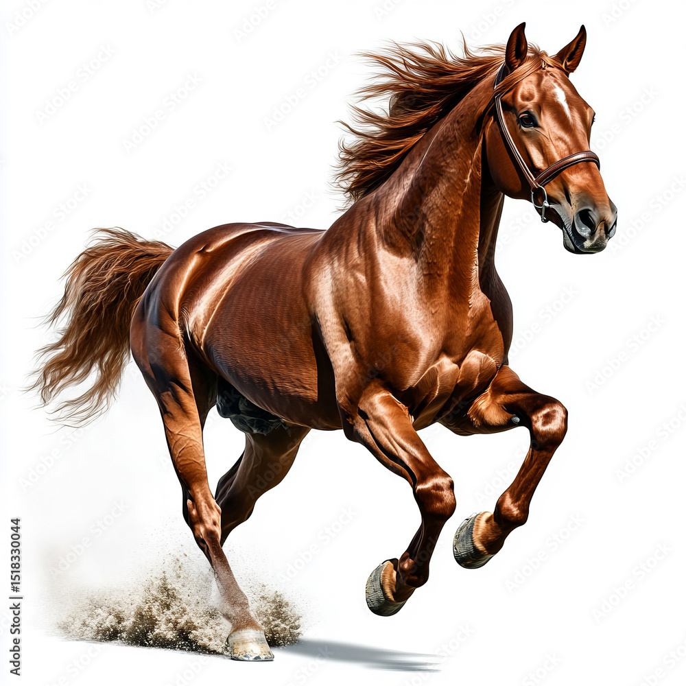 Obraz premium beautiful brown horse galloping on a white background with a clipping path