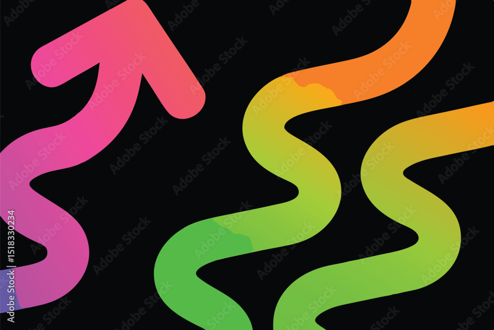 Naklejka premium Vibrant colorful arrows and curves on a black background, representing growth and progress.