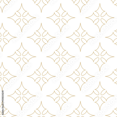 Seamless abstract geometric pattern with gold lines, squares, and shapes on white background. Ideal for fabric, wallpapers, notebooks, gift wrap, packaging, rugs, and branding.