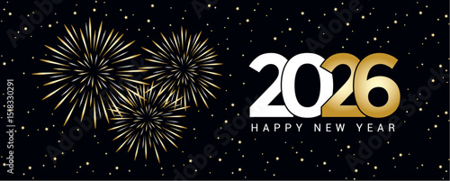 happy new year 2026 golden firework on night background vector illustration