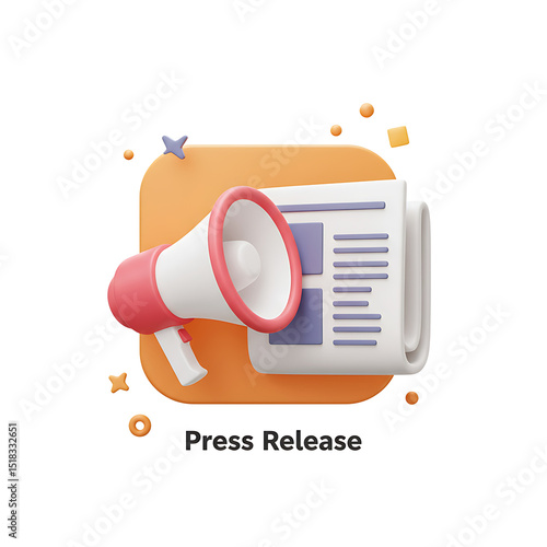 3D Press Release Announcement: Megaphone & Newspaper Icon