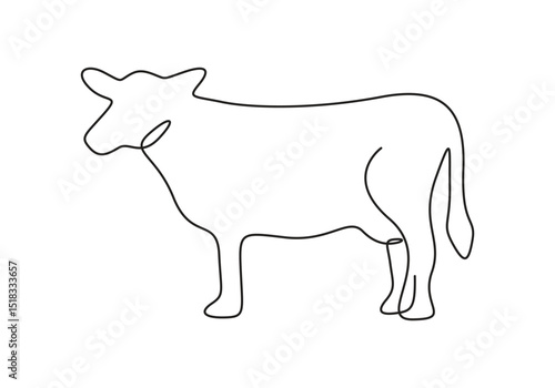 Vector continuous one line cow. Domestic cattle. Animal. Linear minimal style. Vector illustration