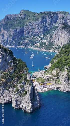 Capri Skyline At Naples In Campania Italy. Beach Landscape. Giant Cliffs Scene. Capri Skyline At Naples In Campania Italy. Gulf Of Naples Skyline. Mediterranean Sea Coast. Scenic Capri Island.