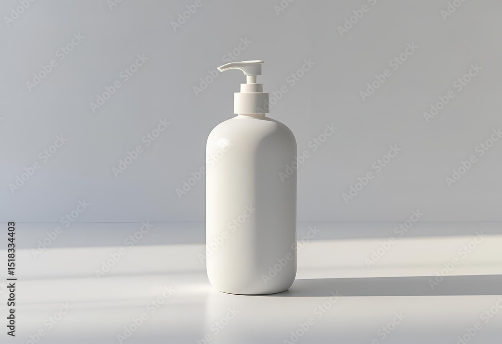 Minimalist white pump bottle against a clean gray background, perfect for beauty and hygiene product mockups. Minimalist white pump bottle against a clean gray background, perfect for beauty and hygiene product mockups.