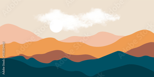Abstract landscape poster. Nature wall decor contemporary art prints, medieval mountains backdrop. vector