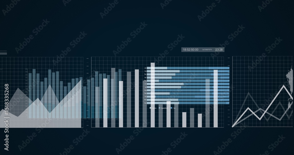 Naklejka premium Image of diverse graphs on black background