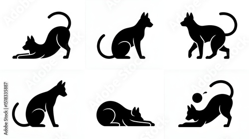 Stylized Dog Silhouette Vector Set – Minimalist Black Canine Poses for Graphic Design, Print, and Decor