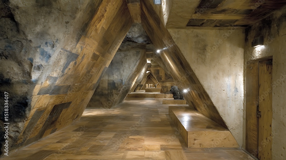 Obraz premium Cave Wine Cellar with Wooden Architecture, and Interior Design.