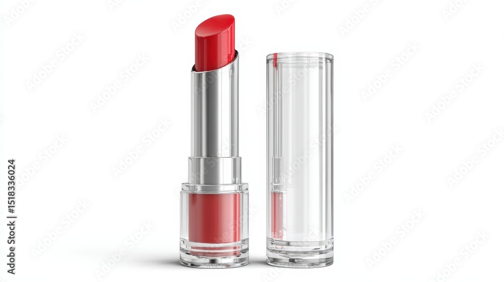 Red Lipstick in Clear Tube Packaging Elegant Cosmetic Product Shot Red Lipstick in Clear Tube Packaging Elegant Cosmetic Product Shot